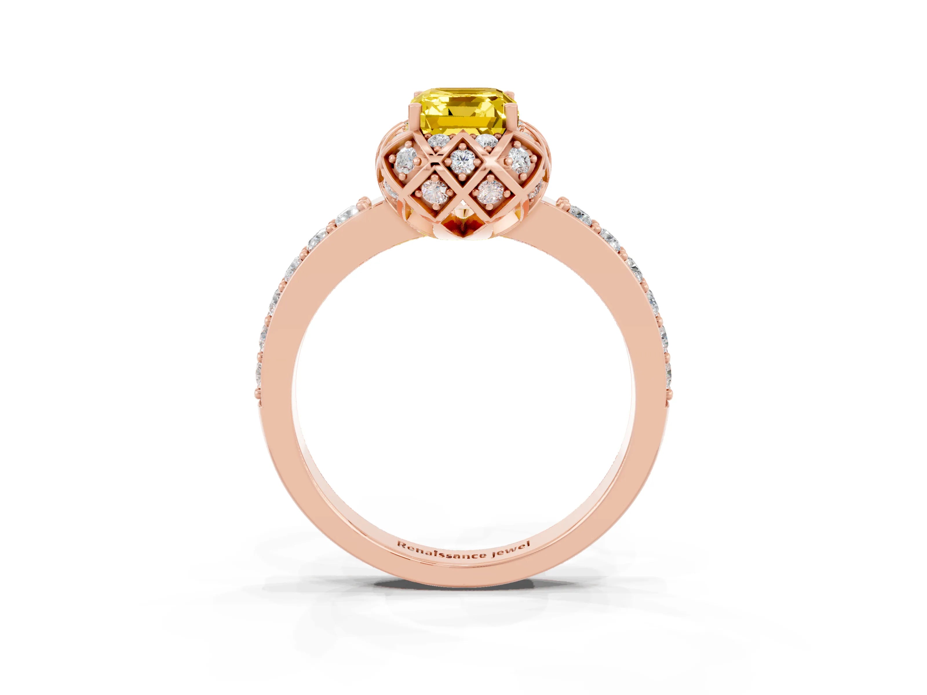 Rose gold Emerald Cut Diamond Solitaire Ring with Shared Prong Pavé Band_3