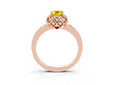 Rose gold Emerald Cut Diamond Solitaire Ring with Shared Prong Pavé Band_3
