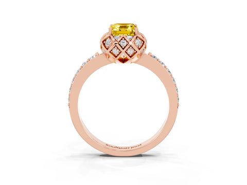 Rose gold Emerald Cut Diamond Solitaire Ring with Shared Prong Pavé Band_3