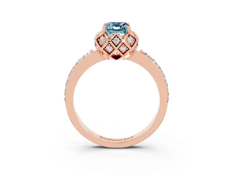Rose gold Emerald Cut Diamond Solitaire Ring with Shared Prong Pavé Band_3