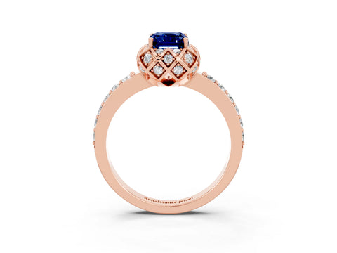 Rose gold Emerald Cut Diamond Solitaire Ring with Shared Prong Pavé Band_3