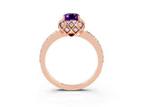 Rose gold Emerald Cut Diamond Solitaire Ring with Shared Prong Pavé Band_3