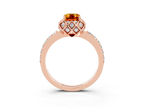 Rose gold Emerald Cut Diamond Solitaire Ring with Shared Prong Pavé Band_3