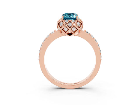 Rose gold Emerald Cut Diamond Solitaire Ring with Shared Prong Pavé Band_3