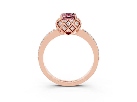 Rose gold Emerald Cut Diamond Solitaire Ring with Shared Prong Pavé Band_3