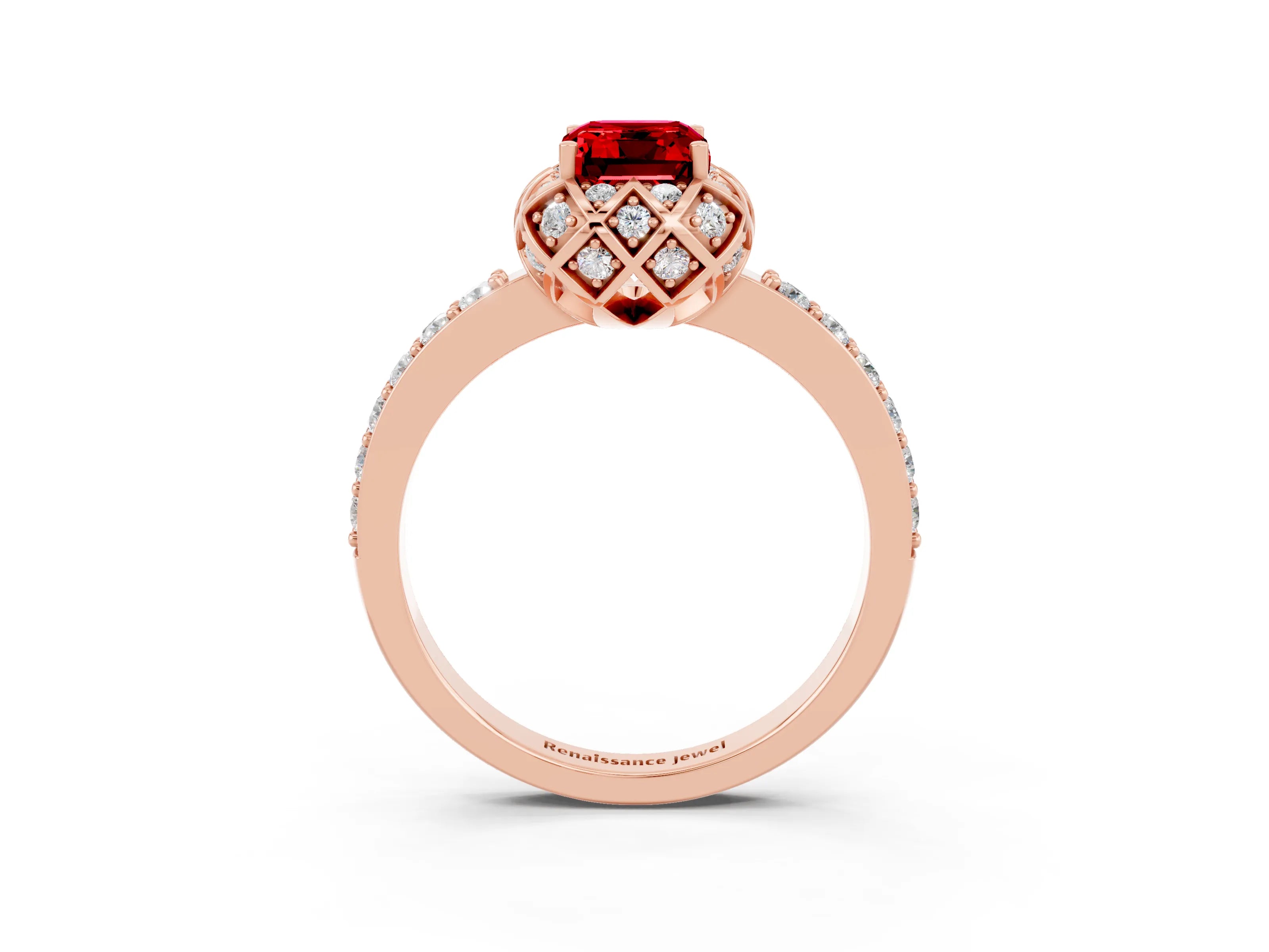 Rose gold Emerald Cut Diamond Solitaire Ring with Shared Prong Pavé Band_3