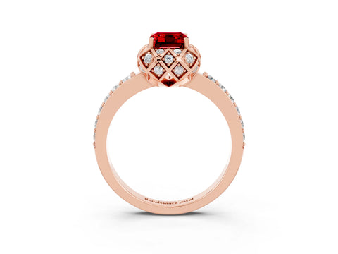 Rose gold Emerald Cut Diamond Solitaire Ring with Shared Prong Pavé Band_3