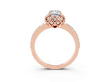 Rose gold Emerald Cut Diamond Solitaire Ring with Shared Prong Pavé Band_3