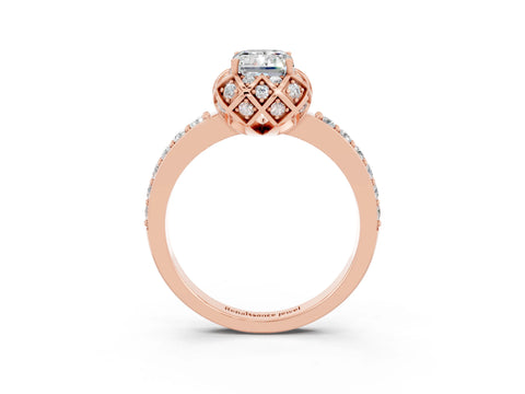Rose gold Emerald Cut Diamond Solitaire Ring with Shared Prong Pavé Band_3