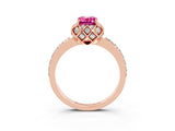Rose gold Emerald Cut Diamond Solitaire Ring with Shared Prong Pavé Band_3