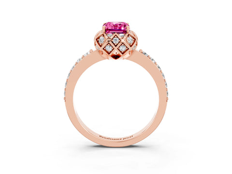 Rose gold Emerald Cut Diamond Solitaire Ring with Shared Prong Pavé Band_3
