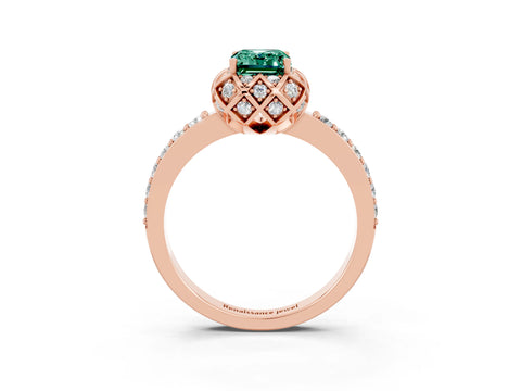 Rose gold Emerald Cut Diamond Solitaire Ring with Shared Prong Pavé Band_3