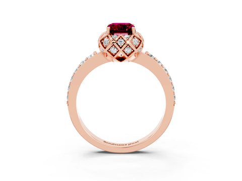 Rose gold Emerald Cut Diamond Solitaire Ring with Shared Prong Pavé Band_3