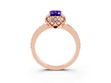 Rose gold Emerald Cut Diamond Solitaire Ring with Shared Prong Pavé Band_3