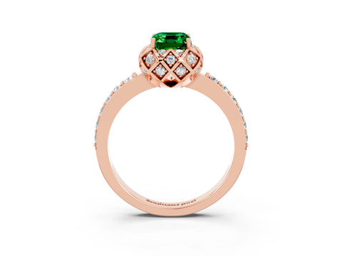Rose gold Emerald Cut Diamond Solitaire Ring with Shared Prong Pavé Band_3