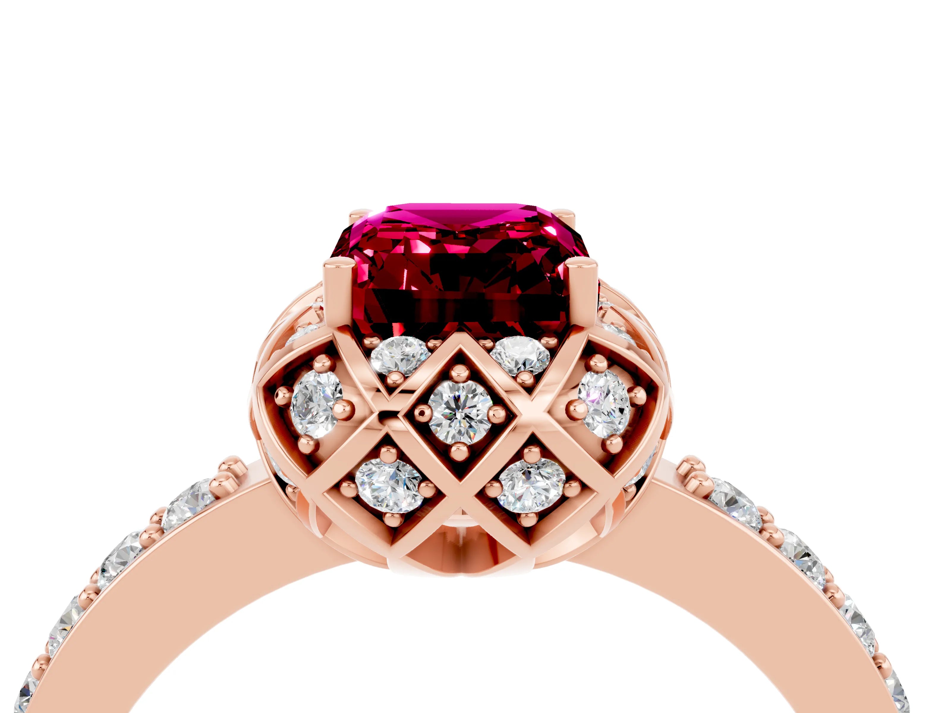 Rose gold Emerald Cut Diamond Solitaire Ring with Shared Prong Pavé Band_4