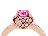 Rose gold Emerald Cut Diamond Solitaire Ring with Shared Prong Pavé Band_4