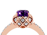 Rose gold Emerald Cut Diamond Solitaire Ring with Shared Prong Pavé Band_4