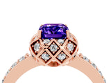 Rose gold Emerald Cut Diamond Solitaire Ring with Shared Prong Pavé Band_4