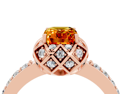 Rose gold Emerald Cut Diamond Solitaire Ring with Shared Prong Pavé Band_4