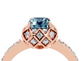 Rose gold Emerald Cut Diamond Solitaire Ring with Shared Prong Pavé Band_4