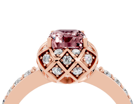 Rose gold Emerald Cut Diamond Solitaire Ring with Shared Prong Pavé Band_4