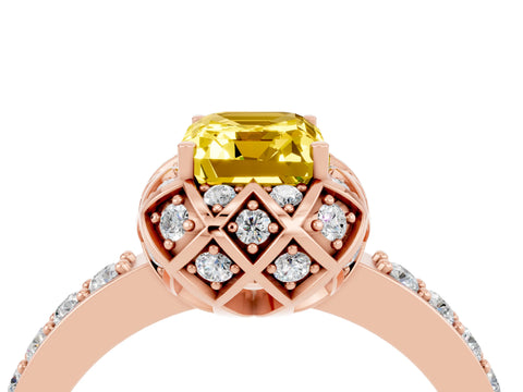 Rose gold Emerald Cut Diamond Solitaire Ring with Shared Prong Pavé Band_4