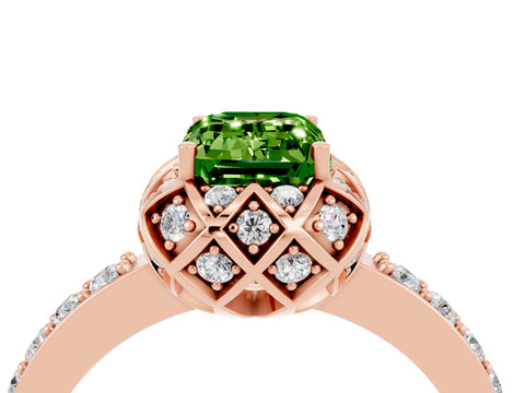 Rose gold Emerald Cut Diamond Solitaire Ring with Shared Prong Pavé Band_4