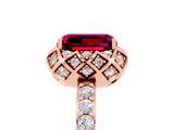 Rose gold Emerald Cut Diamond Solitaire Ring with Shared Prong Pavé Band_5
