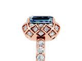 Rose gold Emerald Cut Diamond Solitaire Ring with Shared Prong Pavé Band_5