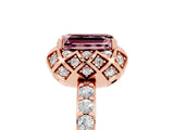 Rose gold Emerald Cut Diamond Solitaire Ring with Shared Prong Pavé Band_5