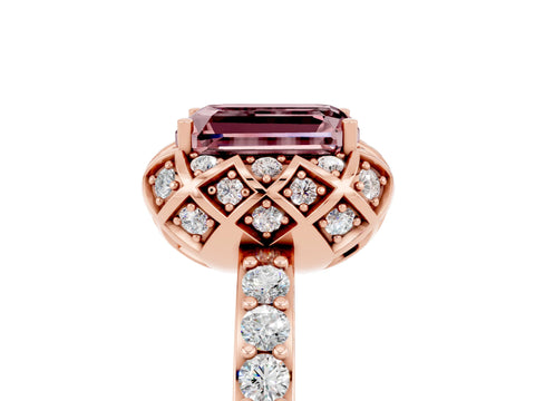 Rose gold Emerald Cut Diamond Solitaire Ring with Shared Prong Pavé Band_5