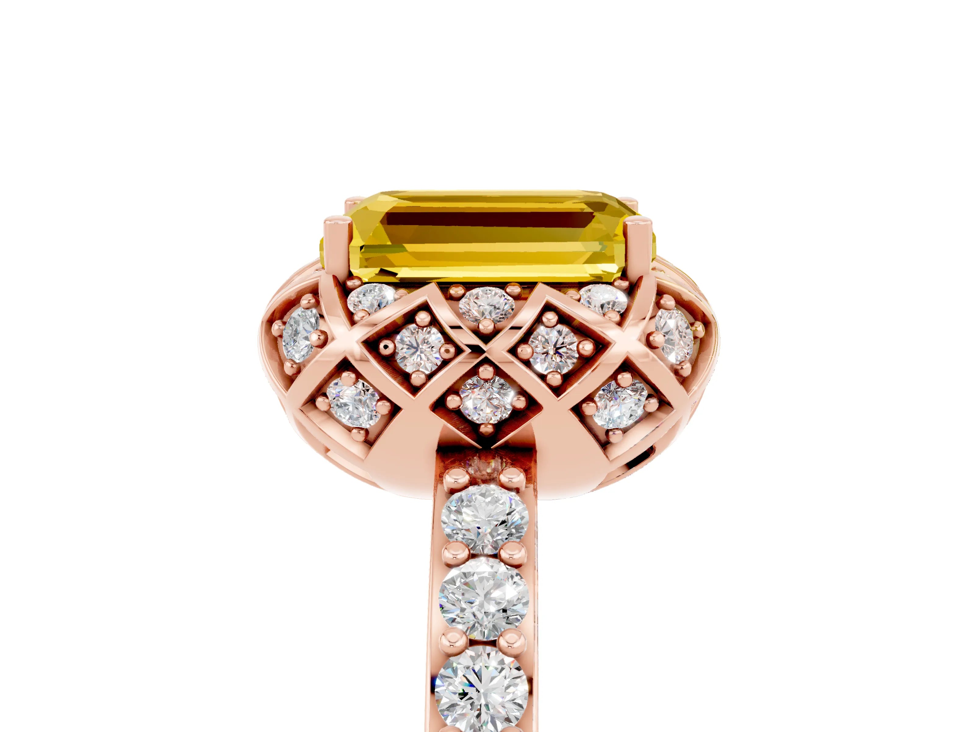 Rose gold Emerald Cut Diamond Solitaire Ring with Shared Prong Pavé Band_5