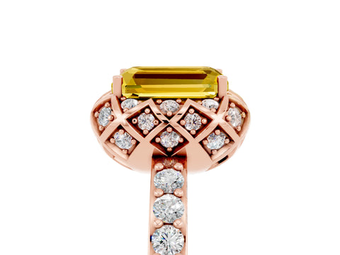 Rose gold Emerald Cut Diamond Solitaire Ring with Shared Prong Pavé Band_5