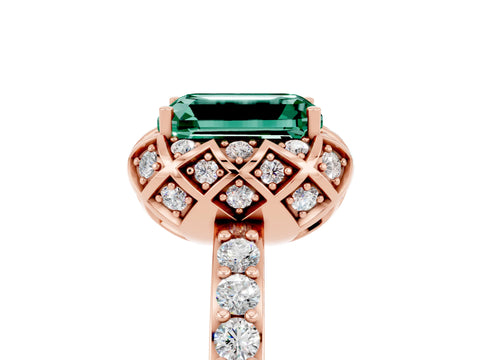 Rose gold Emerald Cut Diamond Solitaire Ring with Shared Prong Pavé Band_5