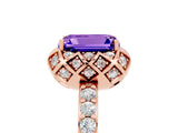 Rose gold Emerald Cut Diamond Solitaire Ring with Shared Prong Pavé Band_5