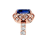 Rose gold Emerald Cut Diamond Solitaire Ring with Shared Prong Pavé Band_5