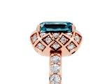 Rose gold Emerald Cut Diamond Solitaire Ring with Shared Prong Pavé Band_5