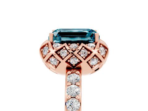Rose gold Emerald Cut Diamond Solitaire Ring with Shared Prong Pavé Band_5