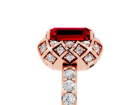 Rose gold Emerald Cut Diamond Solitaire Ring with Shared Prong Pavé Band_5