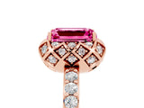 Rose gold Emerald Cut Diamond Solitaire Ring with Shared Prong Pavé Band_5