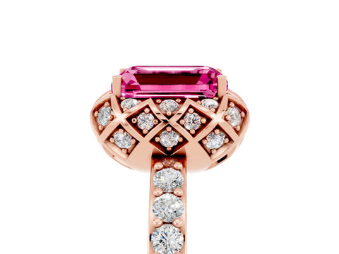 Rose gold Emerald Cut Diamond Solitaire Ring with Shared Prong Pavé Band_5