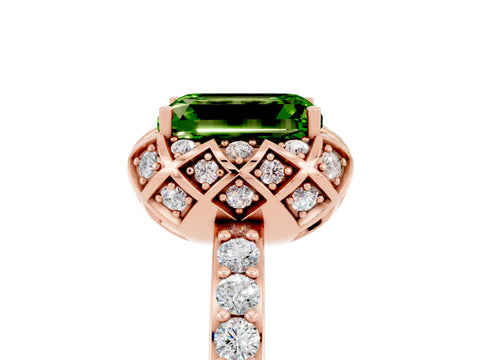 Rose gold Emerald Cut Diamond Solitaire Ring with Shared Prong Pavé Band_5