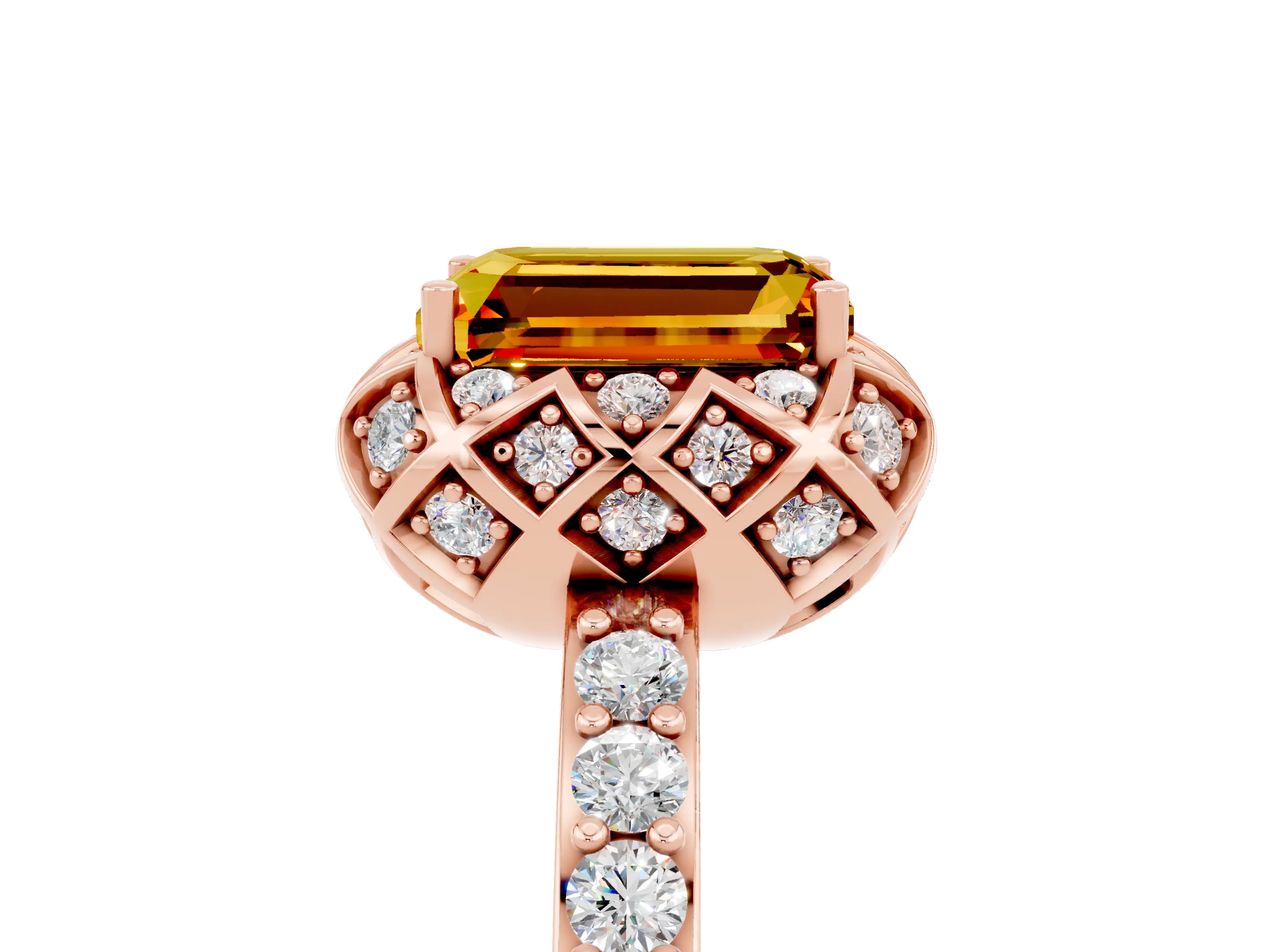 Rose gold Emerald Cut Diamond Solitaire Ring with Shared Prong Pavé Band_5