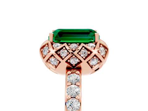 Rose gold Emerald Cut Diamond Solitaire Ring with Shared Prong Pavé Band_5