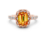 Rose gold Emerald Cut Diamond Solitaire Ring with Shared Prong Pavé Band
