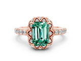 Rose gold Emerald Cut Diamond Solitaire Ring with Shared Prong Pavé Band
