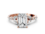 Rose gold Emerald Cut Diamond Solitaire Ring with Side Stones and Four-Prong Setting_477