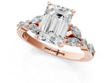 Rose gold Emerald Cut Diamond Solitaire Ring with Side Stones and Four-Prong Setting_478
