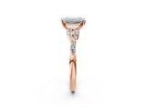 Rose gold Emerald Cut Diamond Solitaire Ring with Side Stones and Four-Prong Setting_479
